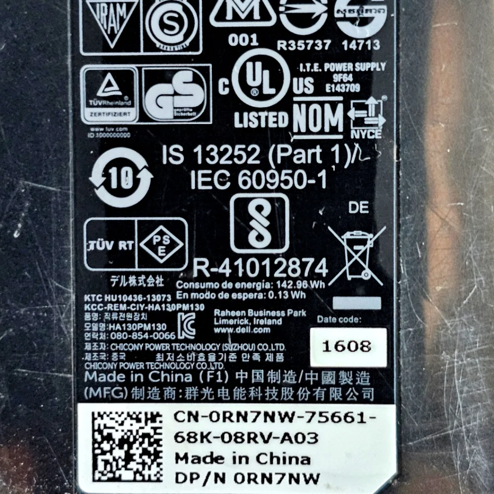 Genuine Dell 130W Laptop Charger AC Adapter HA130PM130, New Condition, No Box